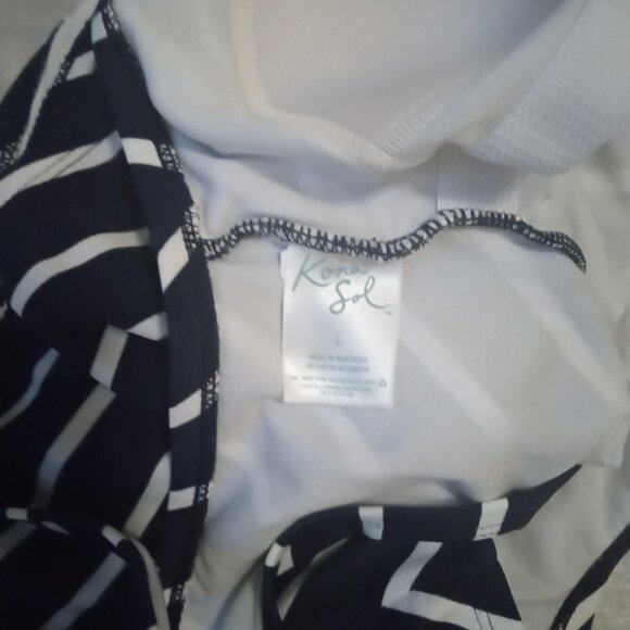 Kona Sol women's one-piece bathing suit navy blue/white lines sizeL - Picture 8 of 8